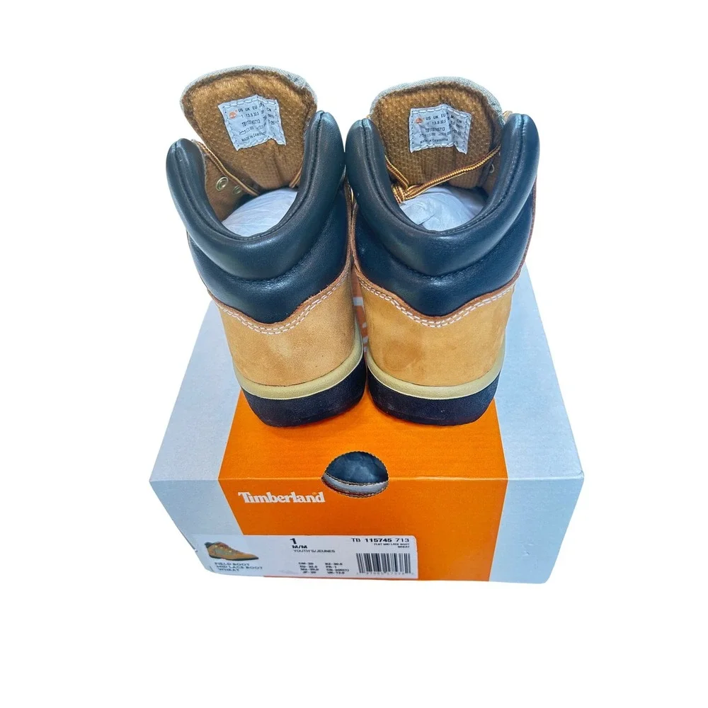 Timberland Youth Field Boot Mid Lace Wheat Nubuck Leather TB115745‎ 713 Size 1 M
